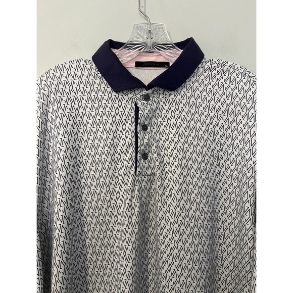 Greyson Polo Shirt Men's XL Blue Geometric All Over Print Stretch Logo Golf - Picture 6 of 12